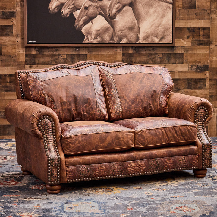 Copper Croc Leather Loveseat