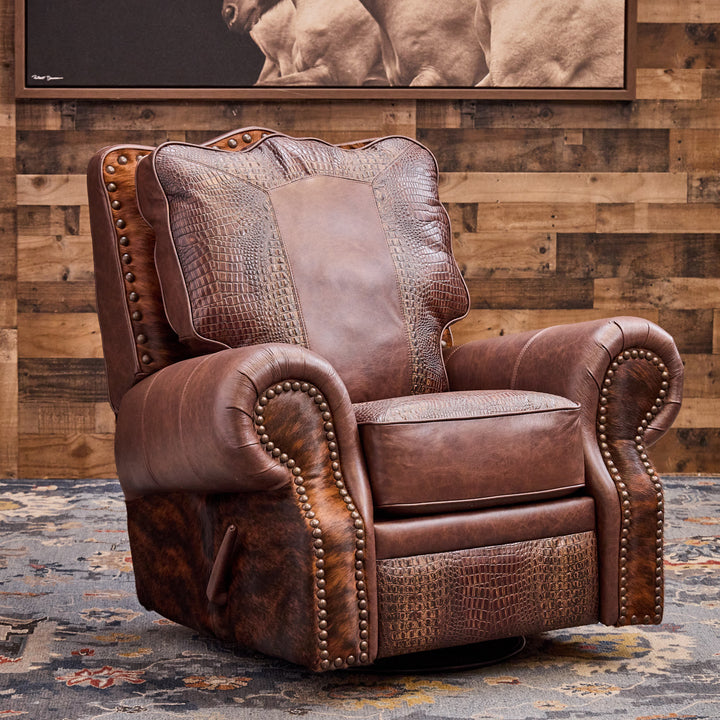 Katy Western Cowhide Swivel Recliner