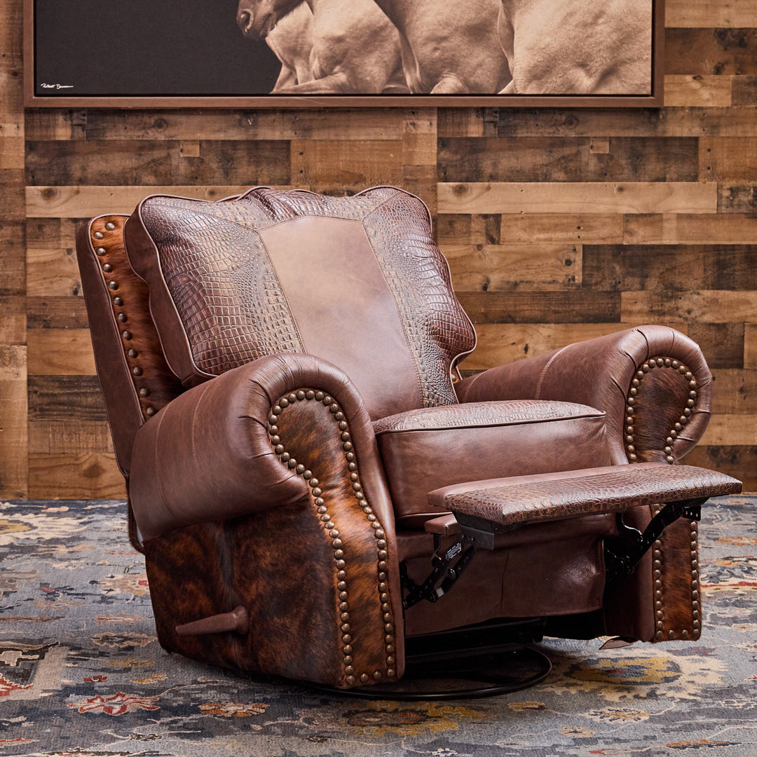 Katy Western Cowhide Swivel Recliner