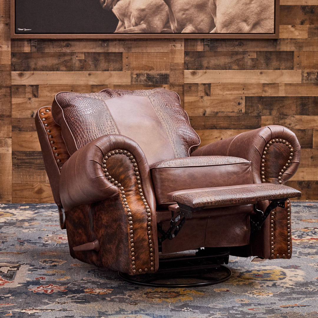 Katy Western Cowhide Swivel Recliner