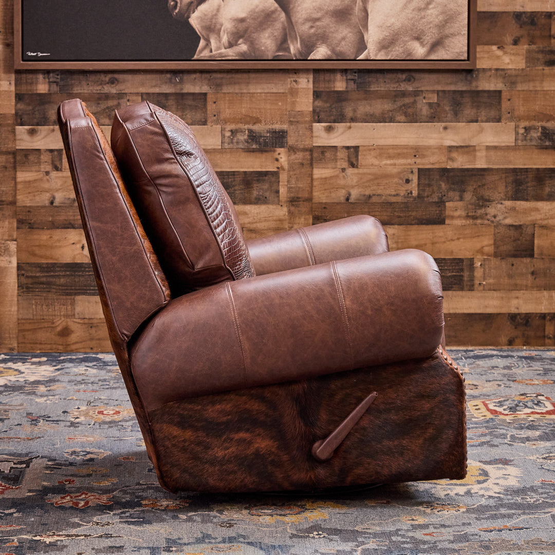 Katy Western Cowhide Swivel Recliner