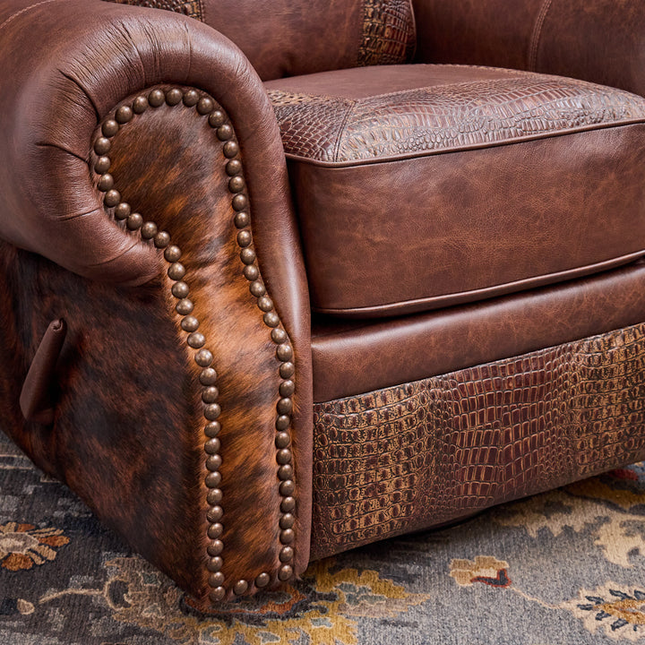 Katy Western Cowhide Swivel Recliner