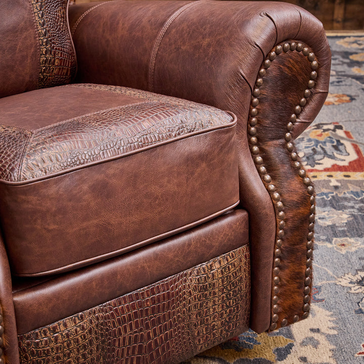 Katy Western Cowhide Swivel Recliner