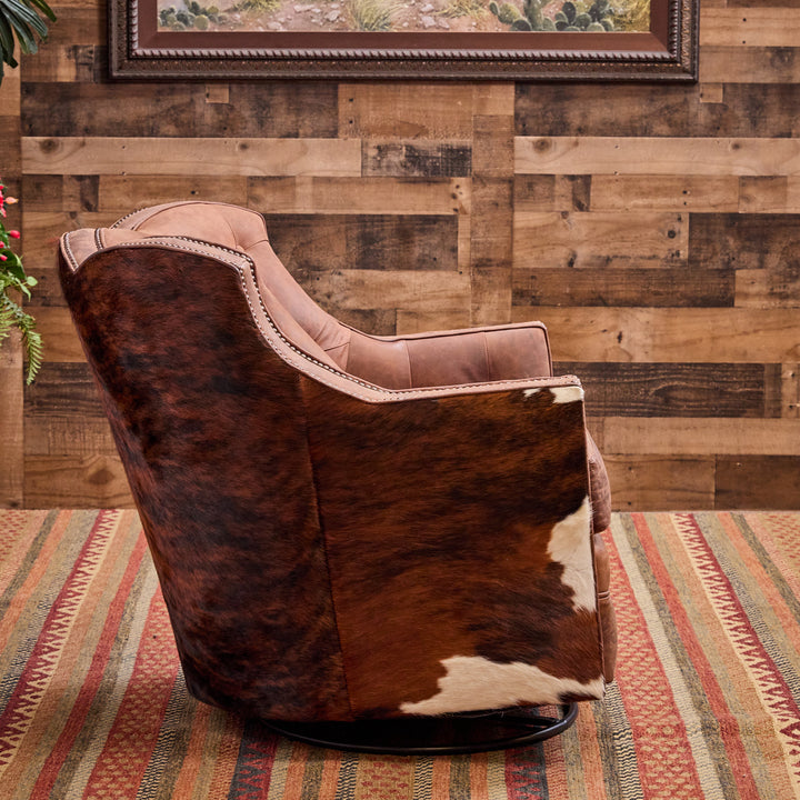 Mabank Western Cowhide and Leather Swivel Glider Chair