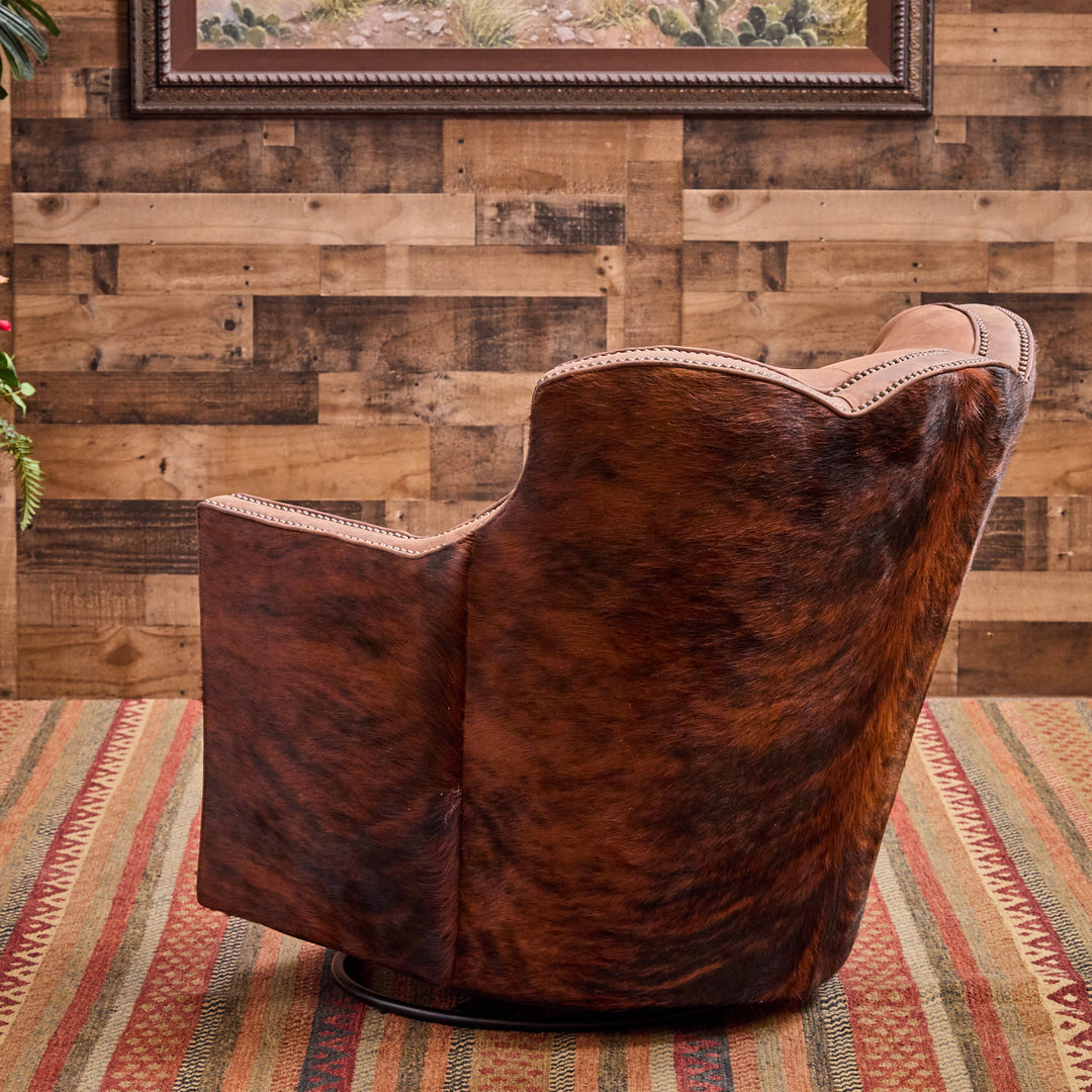 Mabank Western Cowhide and Leather Swivel Glider Chair