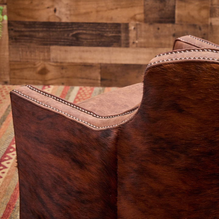 Mabank Western Cowhide and Leather Swivel Glider Chair