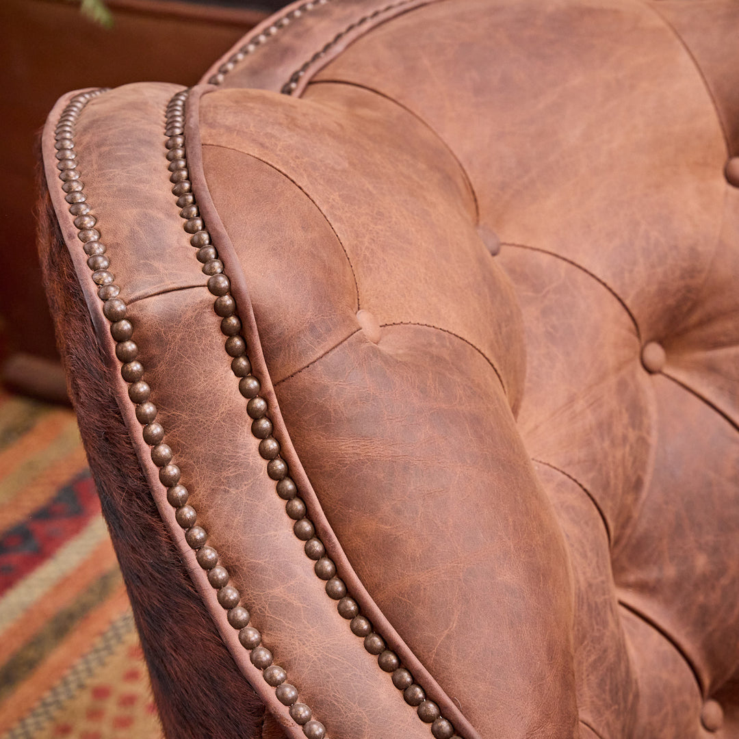 Mabank Western Cowhide and Leather Swivel Glider Chair