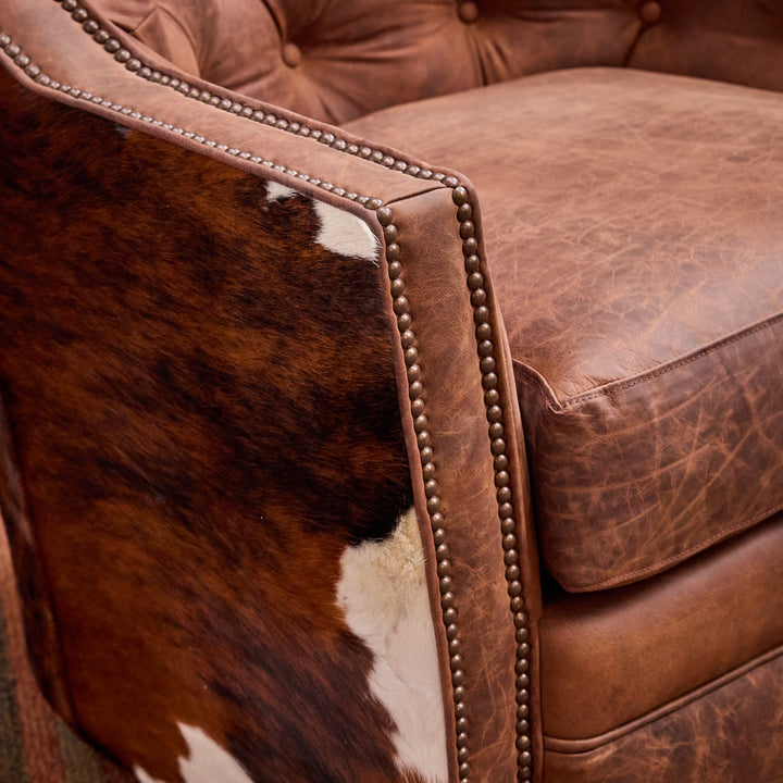 Mabank Western Cowhide and Leather Swivel Glider Chair