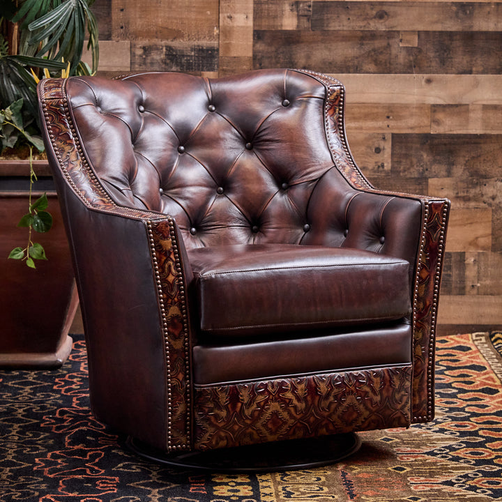 Tomball Tufted Leather Swivel Chair