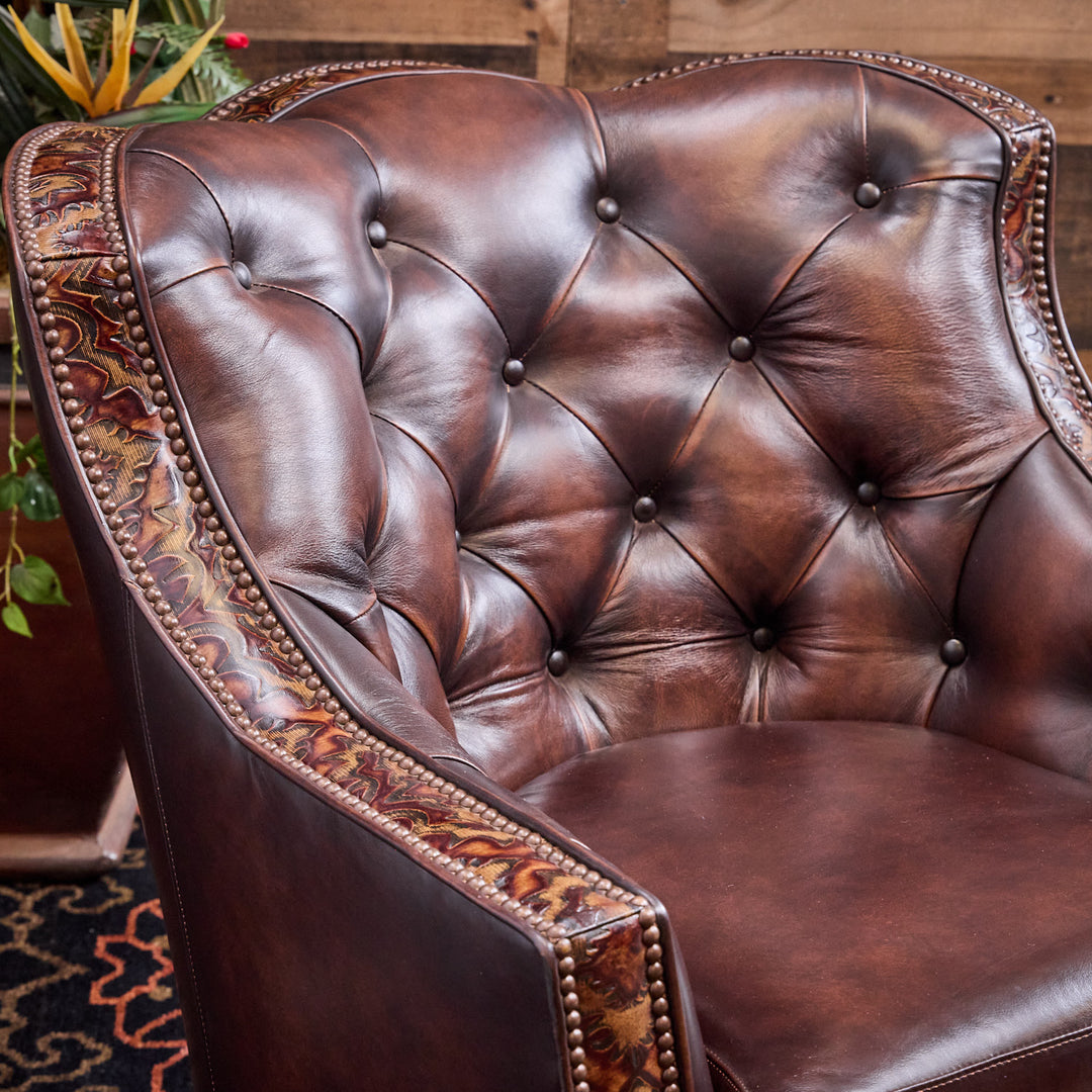 Tomball Tufted Leather Swivel Chair