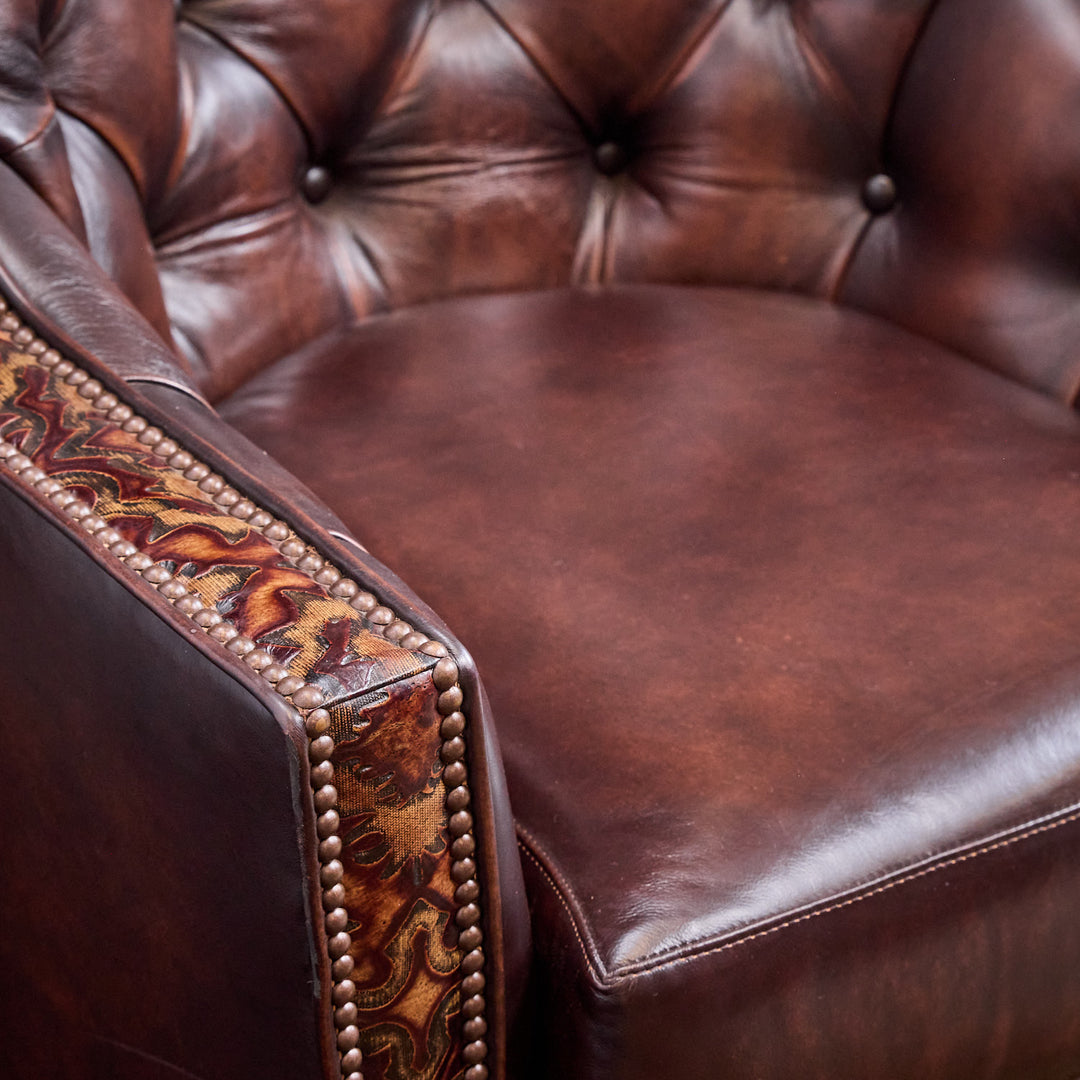 Tomball Tufted Leather Swivel Chair