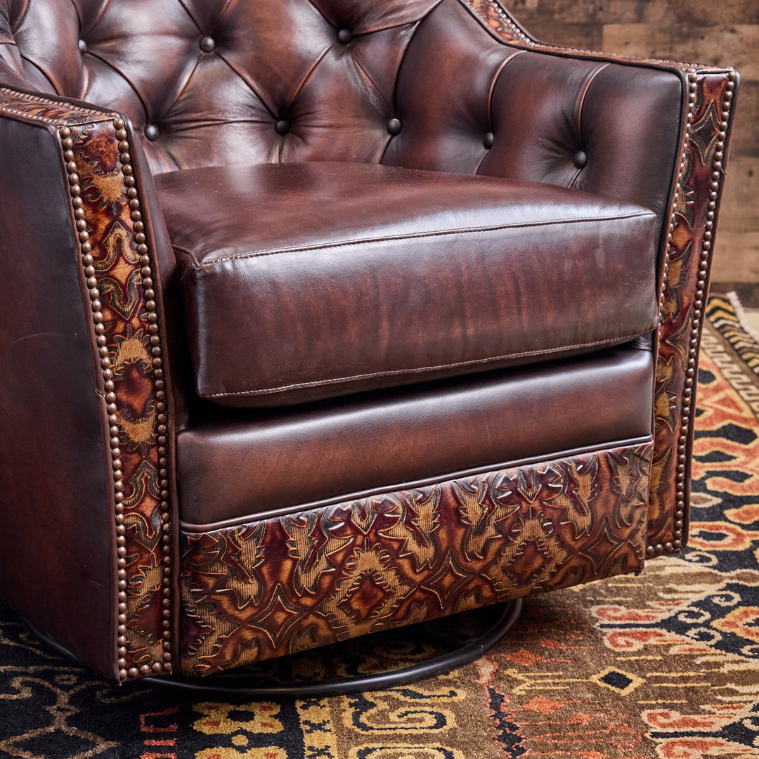 Tomball Tufted Leather Swivel Chair