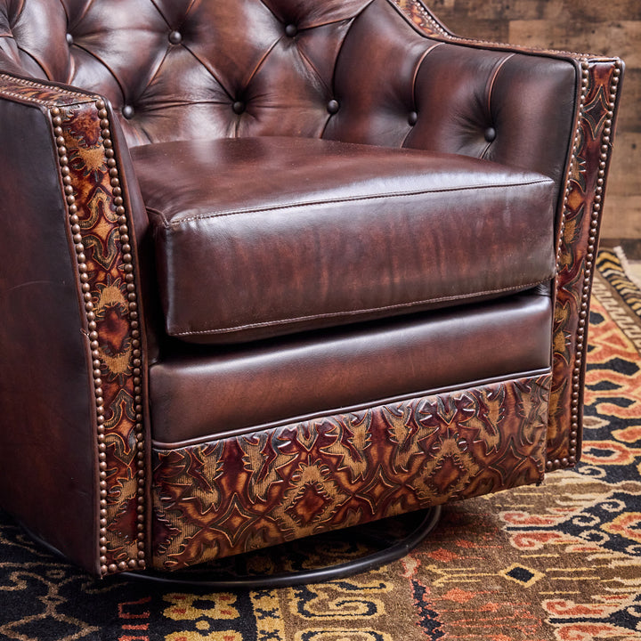 Tomball Tufted Leather Swivel Chair