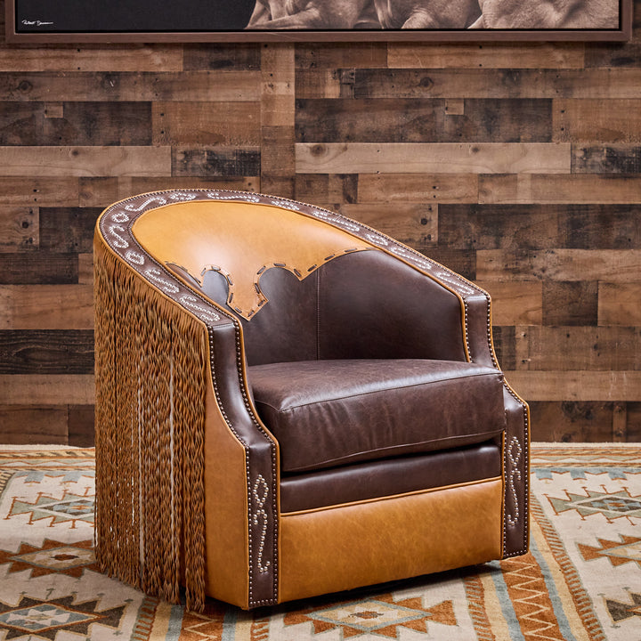 Idalou Western Leather & Cowhide Swivel Chair