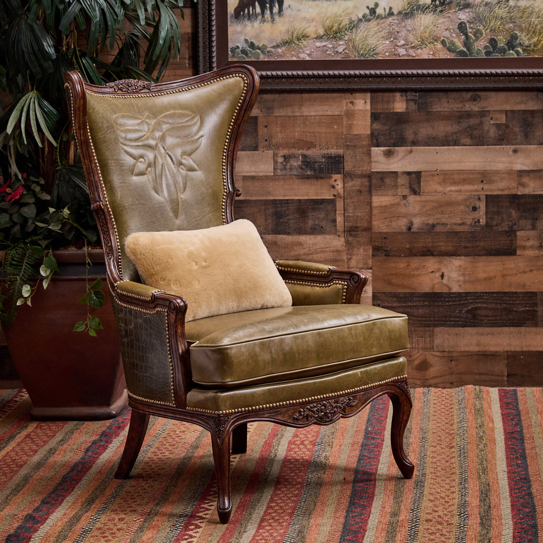 Olive Croc Bootstitch Leather Chair