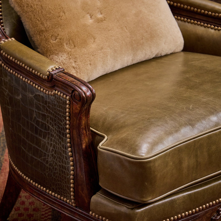 Olive Croc Bootstitch Leather Chair