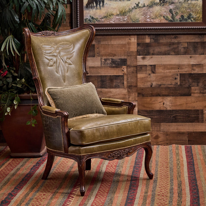 Olive Croc Bootstitch Leather Chair