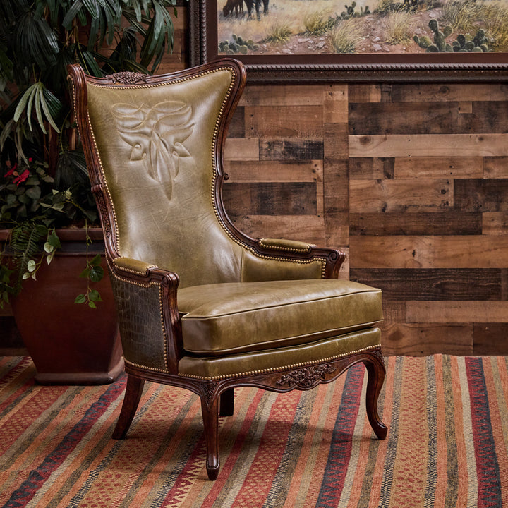 Olive Croc Bootstitch Leather Chair