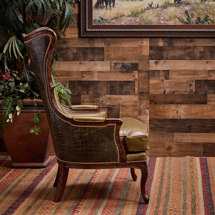 Olive Croc Bootstitch Leather Chair