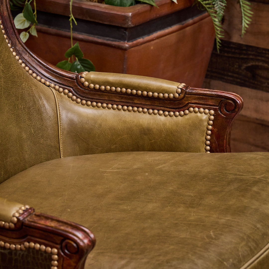 Olive Croc Bootstitch Leather Chair