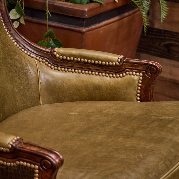 Olive Croc Bootstitch Leather Chair