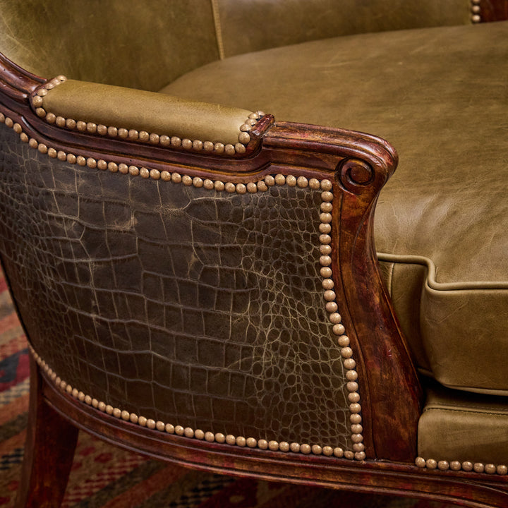 Olive Croc Bootstitch Leather Chair