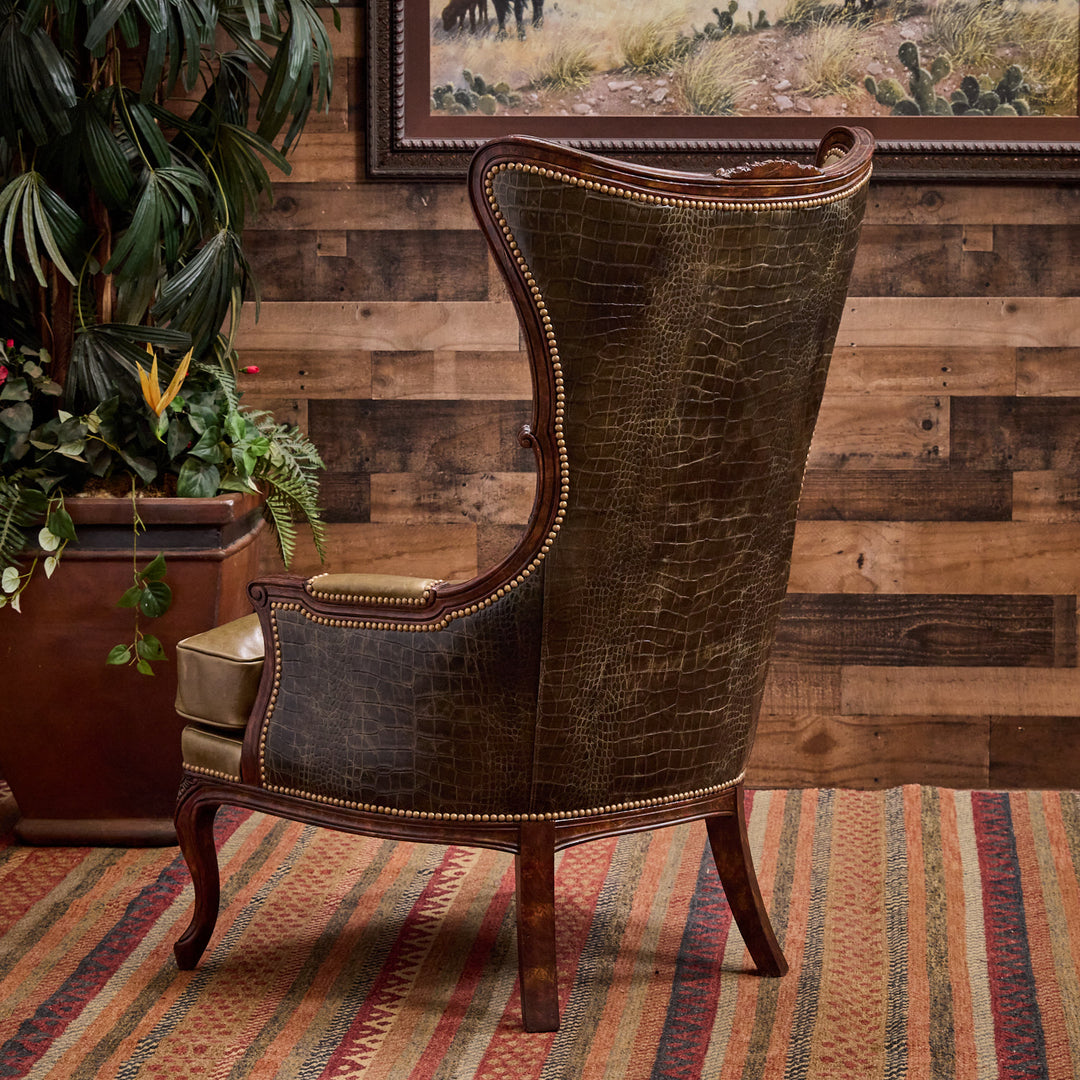 Olive Croc Bootstitch Leather Chair