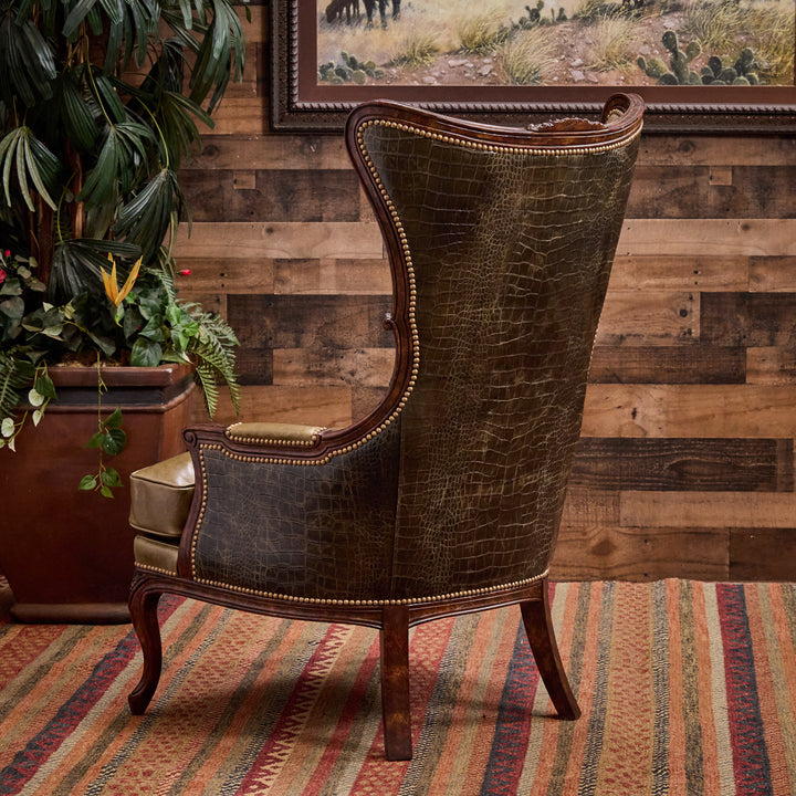 Olive Croc Bootstitch Leather Chair