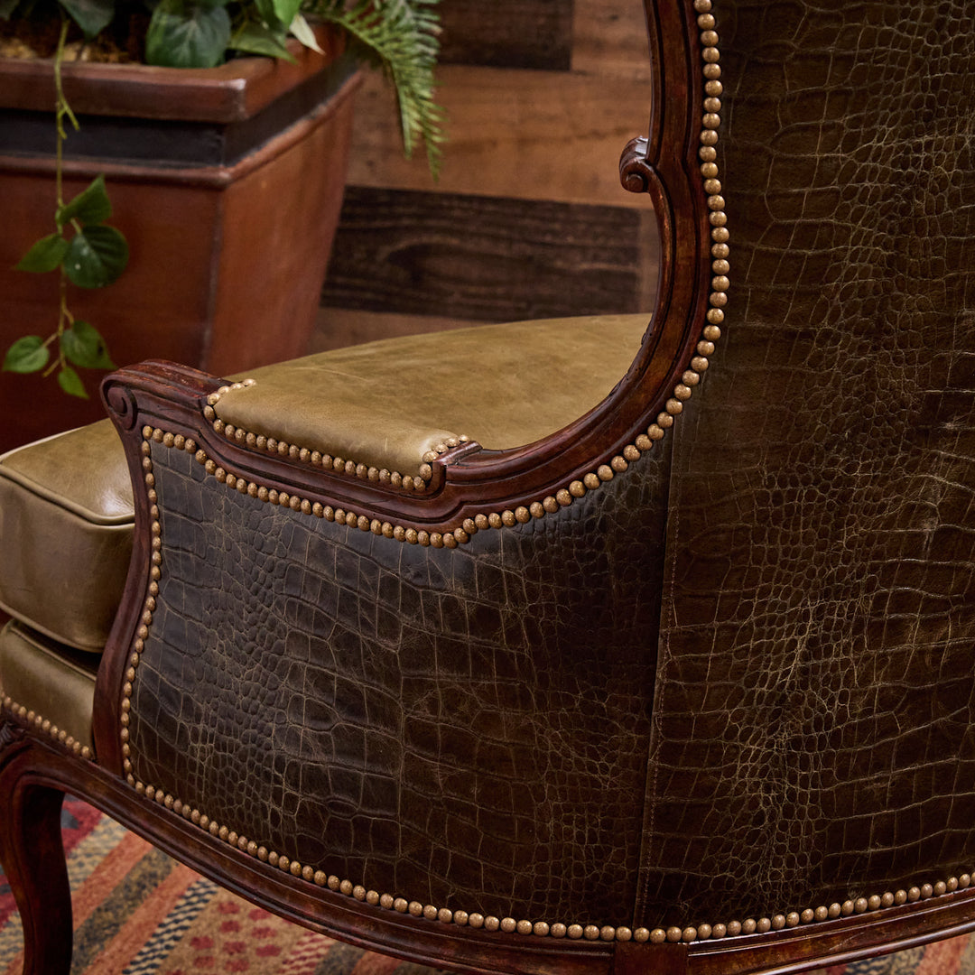 Olive Croc Bootstitch Leather Chair