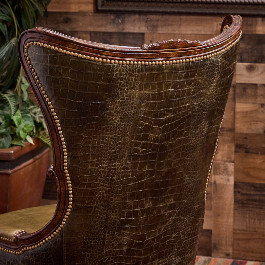 Olive Croc Bootstitch Leather Chair