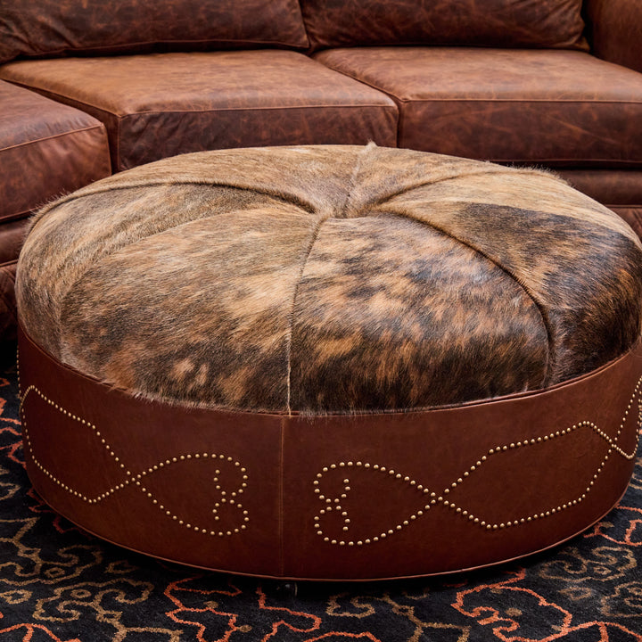 Corona Round Cowhide Leather Ottoman