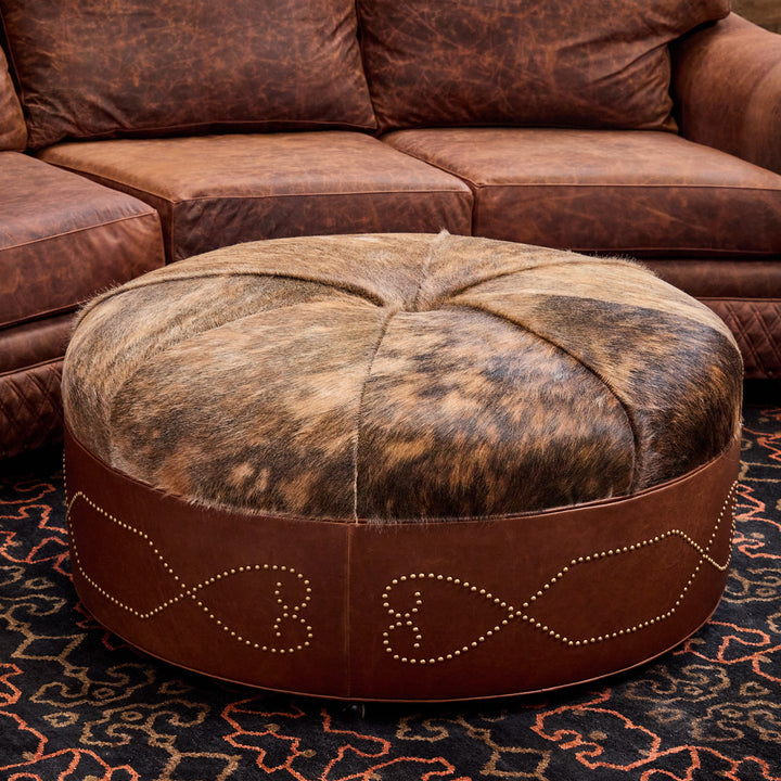 Corona Round Cowhide Leather Ottoman