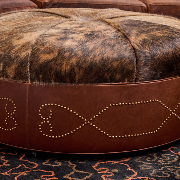 Corona Round Cowhide Leather Ottoman