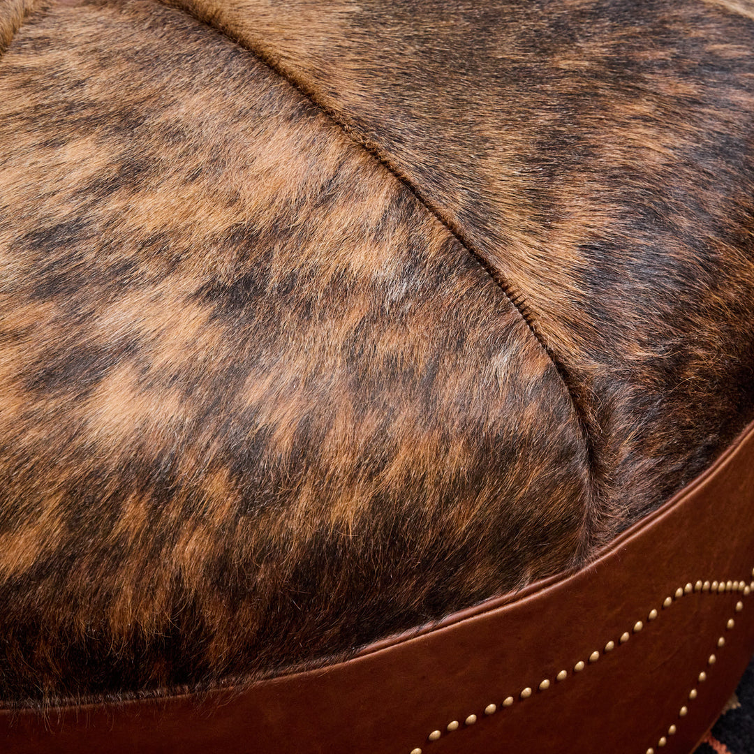 Corona Round Cowhide Leather Ottoman