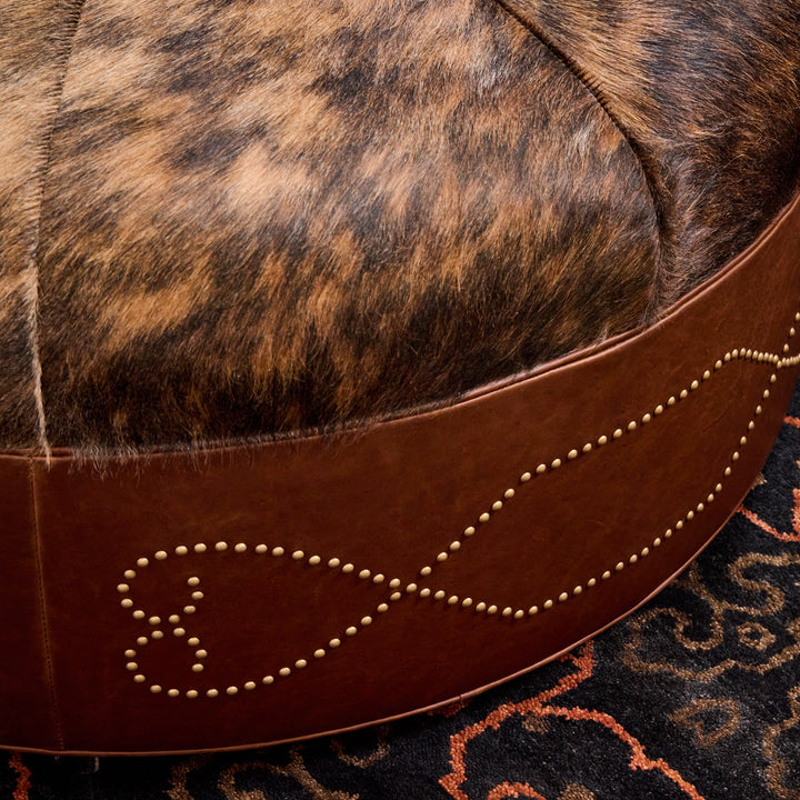 Corona Round Cowhide Leather Ottoman