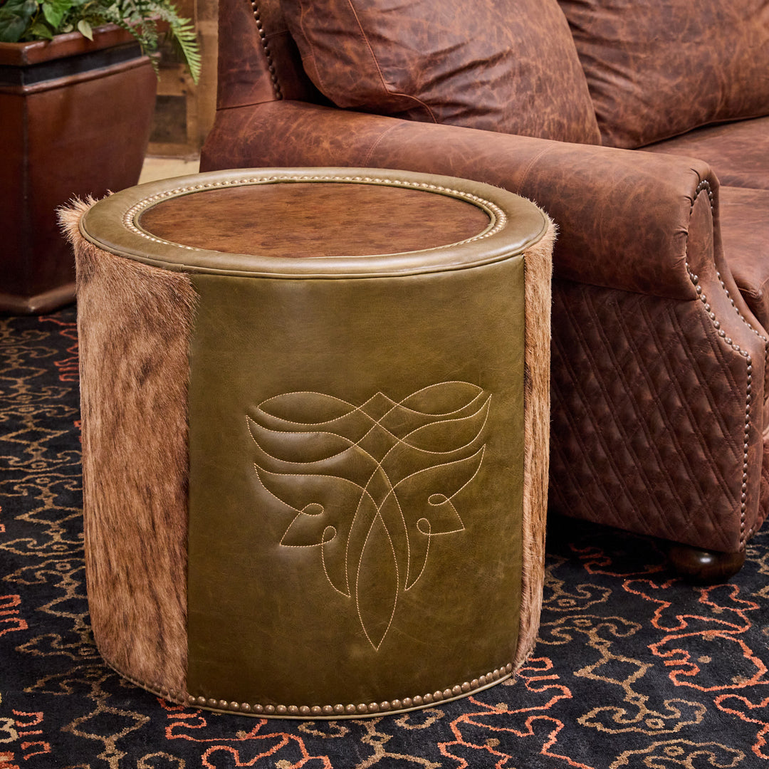 Olive Cowhide Bootstitch Leather Table