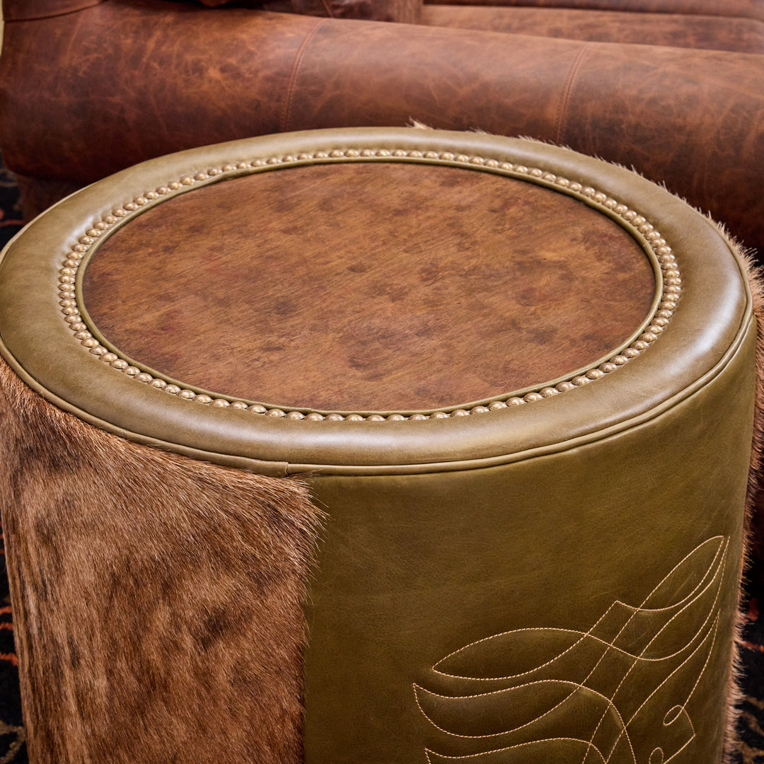 Olive Cowhide Bootstitch Leather Table