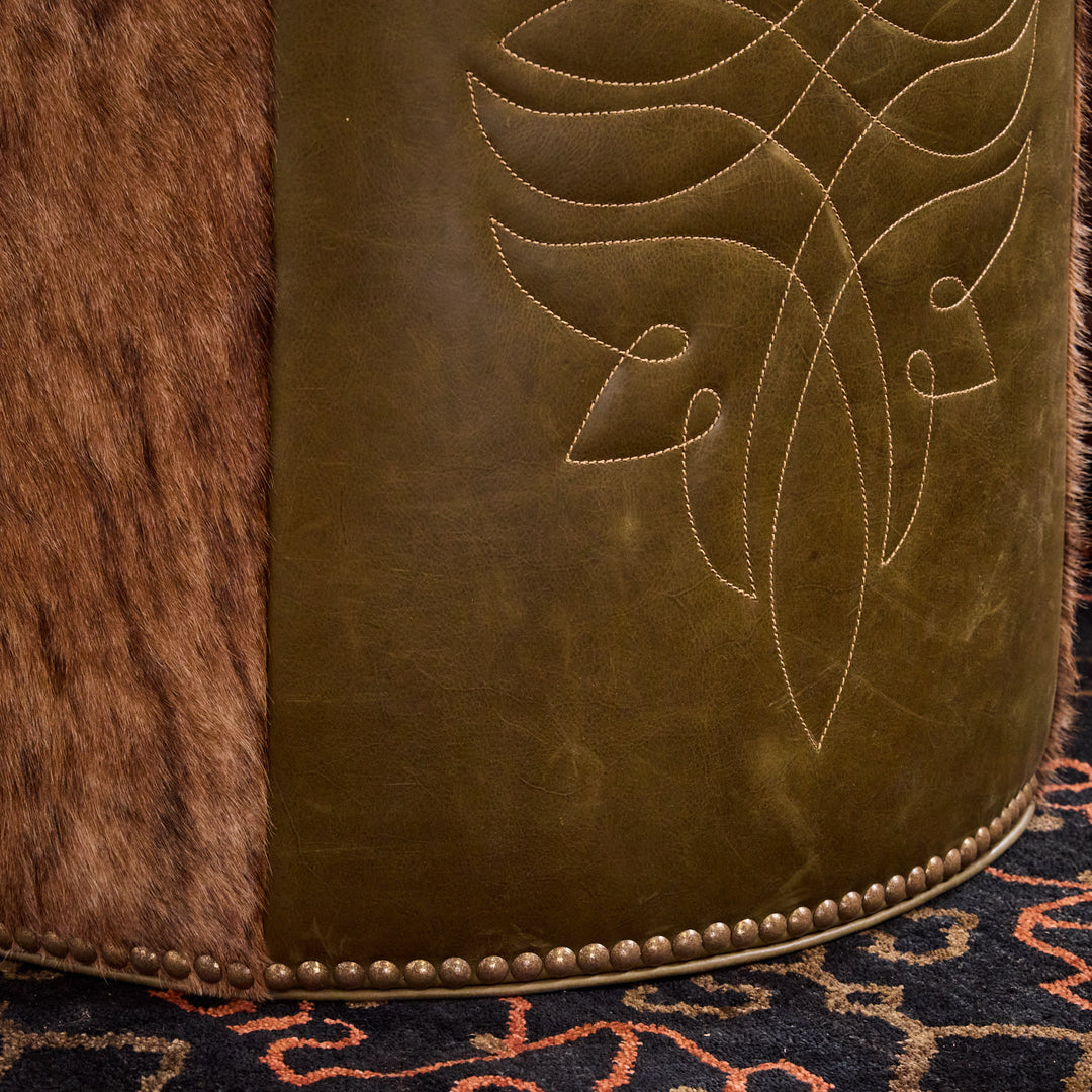 Olive Cowhide Bootstitch Leather Table
