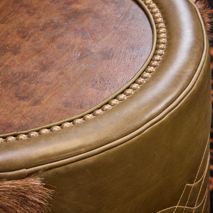 Olive Cowhide Bootstitch Leather Table