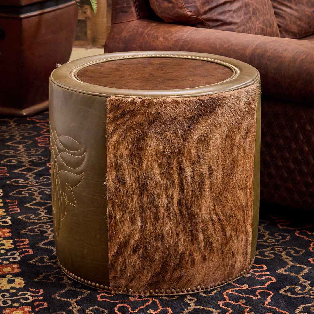 Olive Cowhide Bootstitch Leather Table