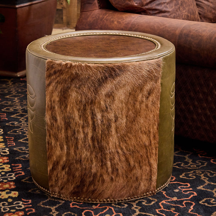 Olive Cowhide Bootstitch Leather Table