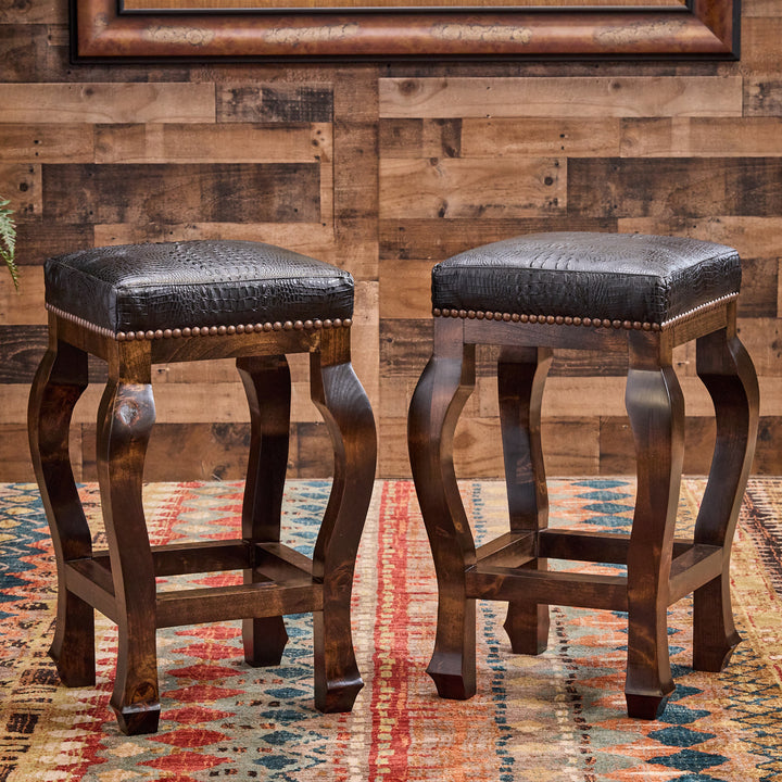 Andres Black Croc Leather Bar Stool
