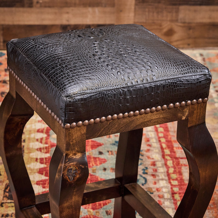 Andres Black Croc Leather Bar Stool