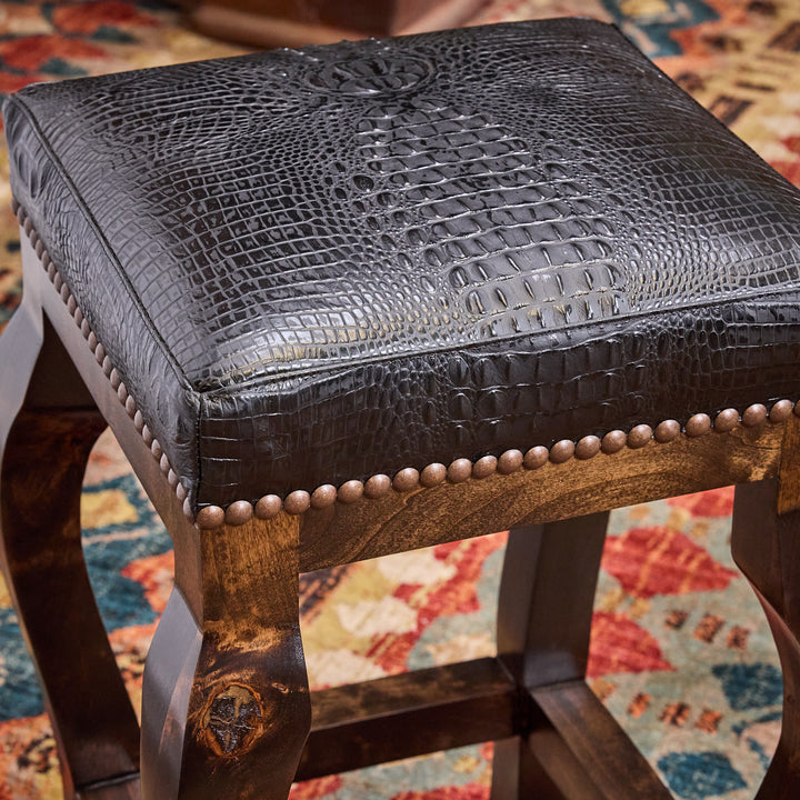 Andres Black Croc Leather Bar Stool