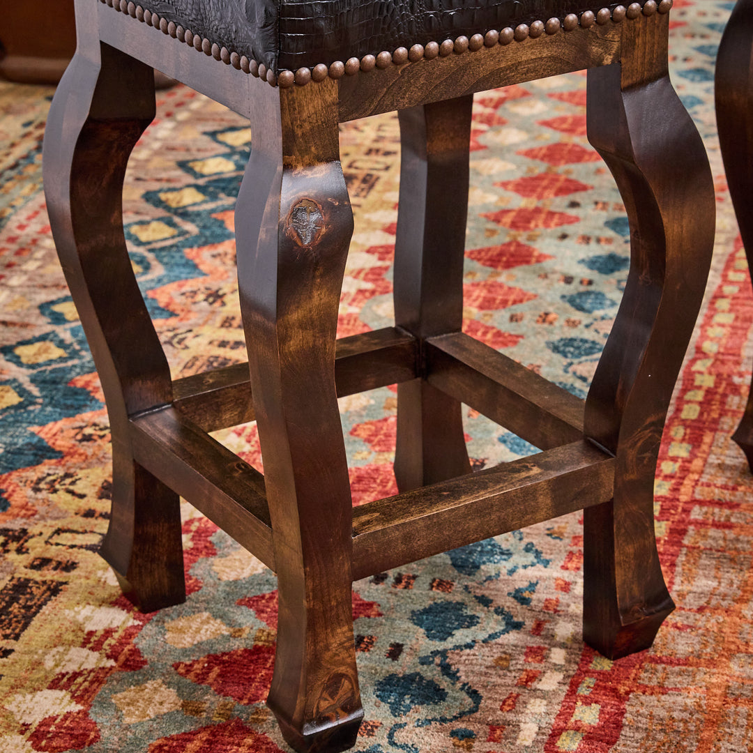 Andres Black Croc Leather Bar Stool