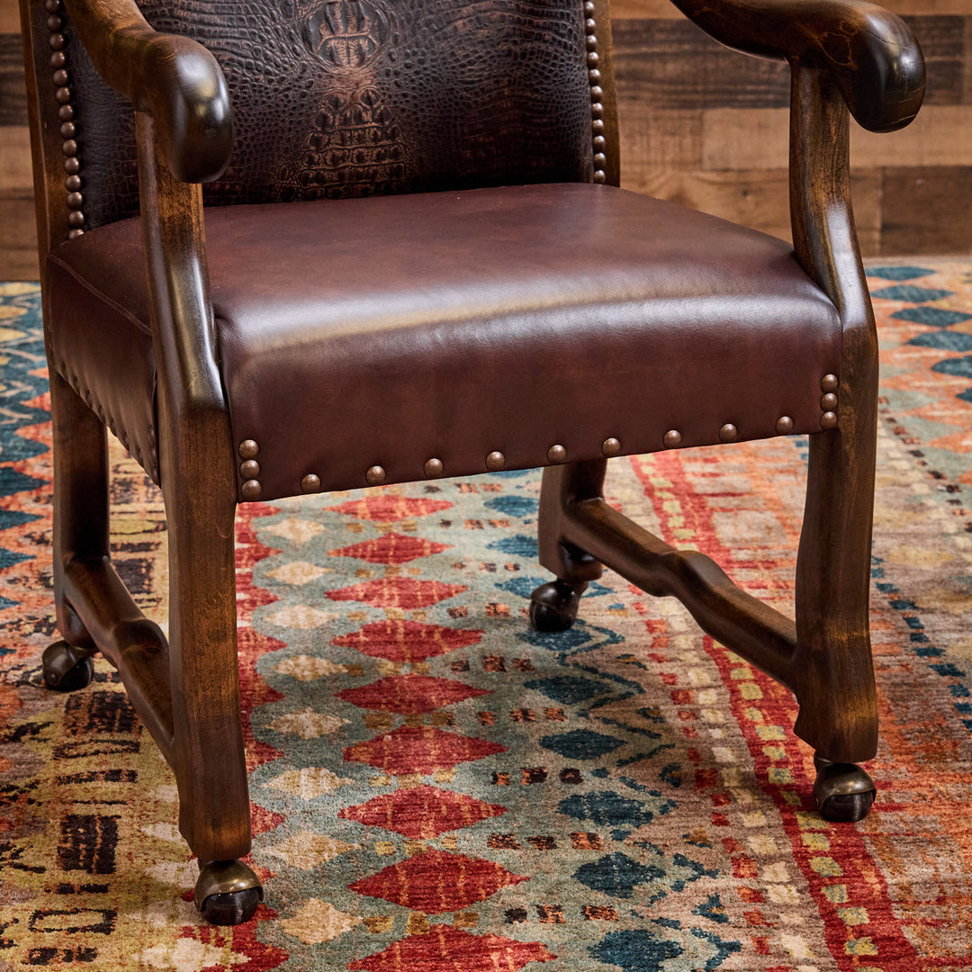 Bayou Western Leather Arm Chair with Casters