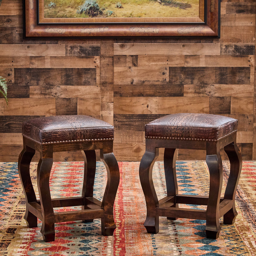 Andres Brown Croc Leather Bar Stool