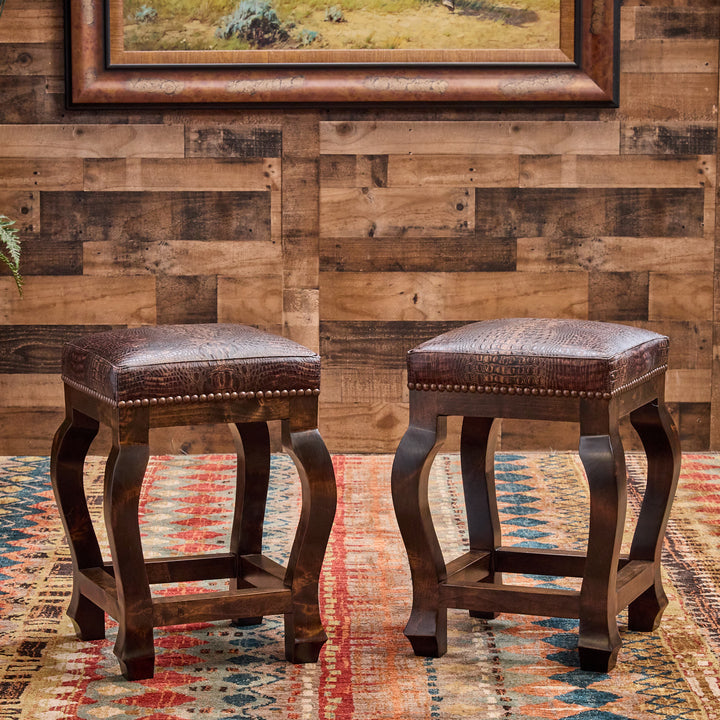 Andres Brown Croc Leather Bar Stool