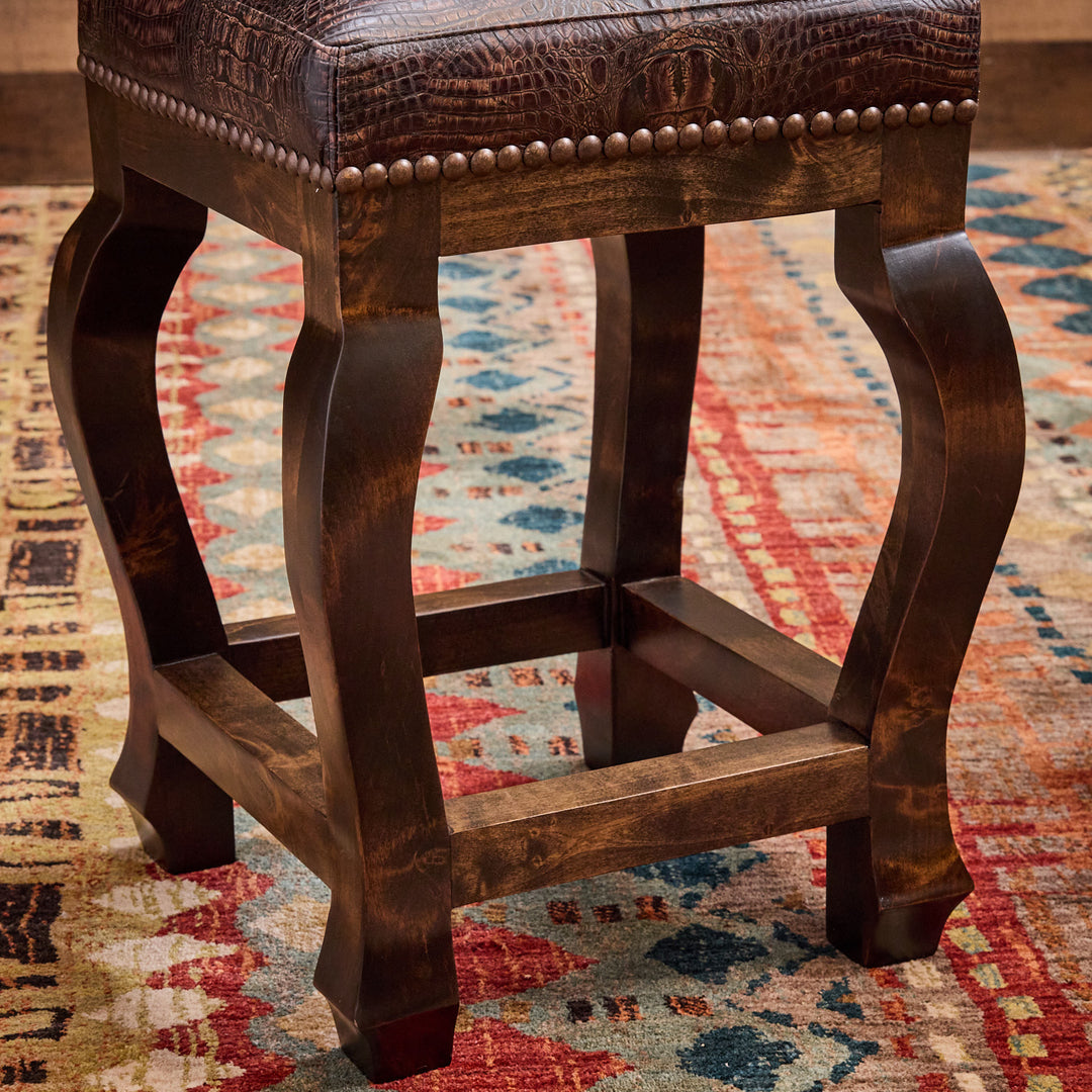 Andres Brown Croc Leather Bar Stool