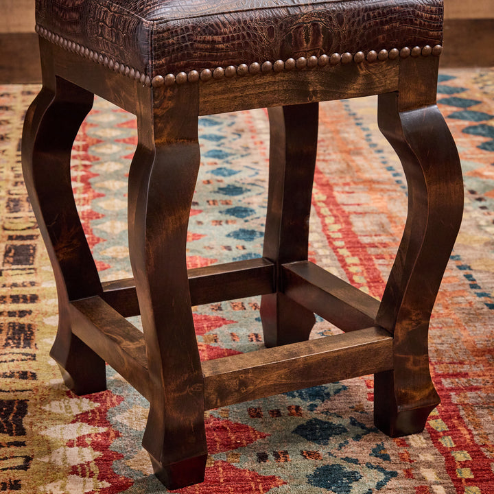 Andres Brown Croc Leather Bar Stool